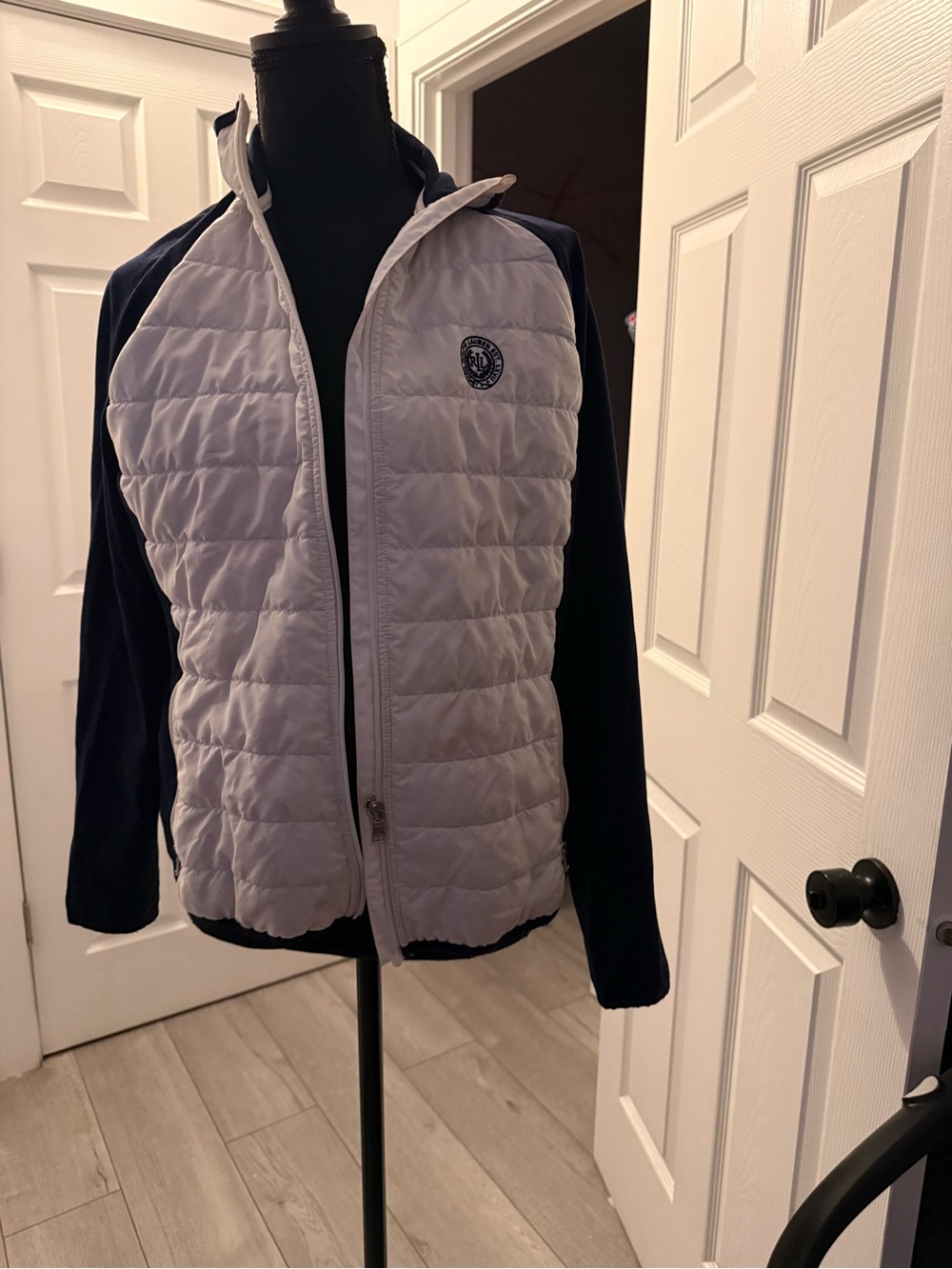 Lauren Ralph Lauren White Quilted Puffer with Navy Sleeves